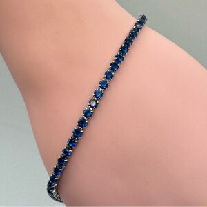New Blue Cubic Zirconia Tennis Bracelet Silver Tone Sapphire Look 7.25” Long